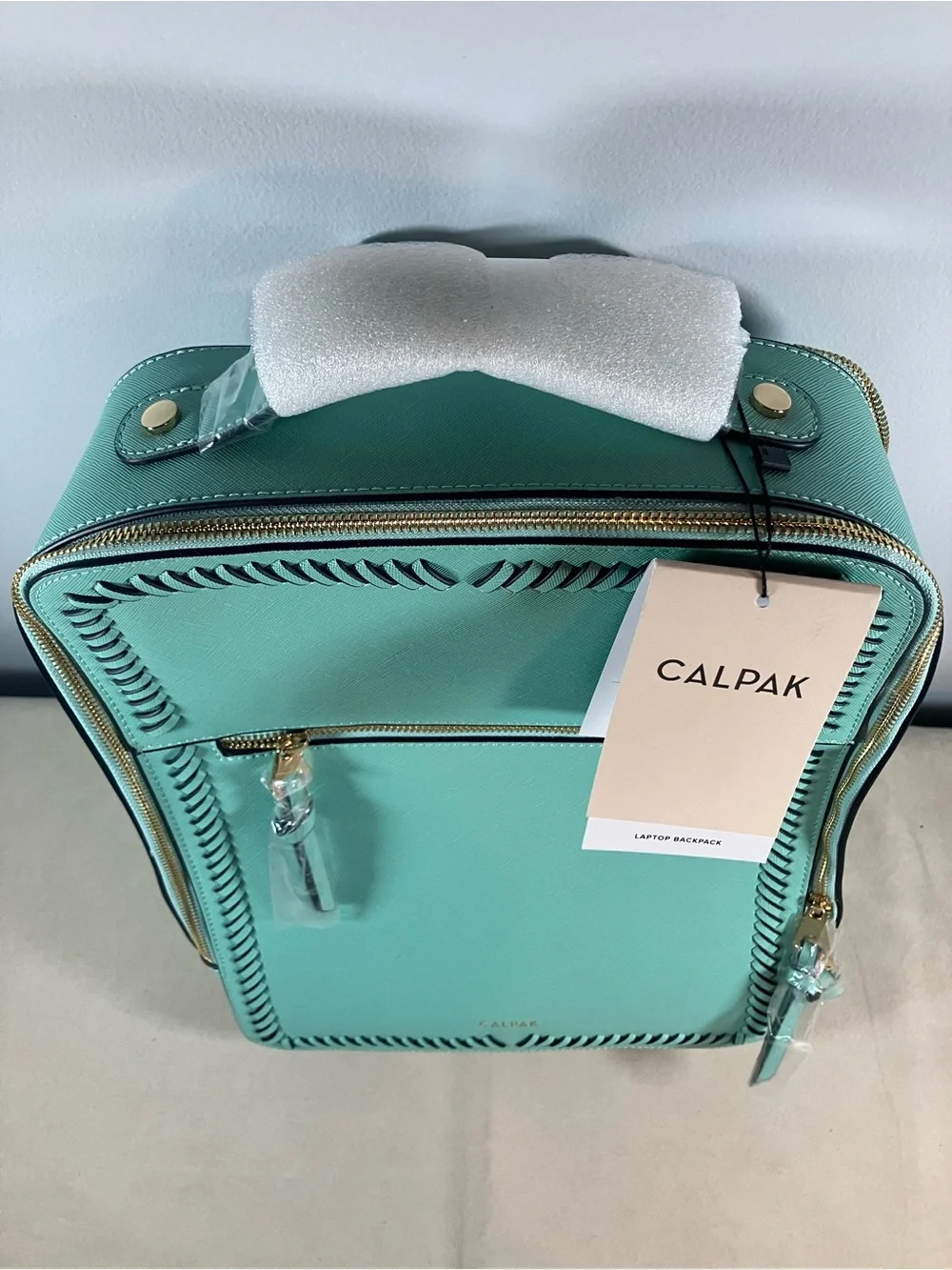 NEW! CALPAK KAYA 15” Laptop Student Travel Backpack in Aqua UNUSED WITH TAGS